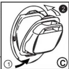 Diagram of a device with labeled parts and directional arrows indicating motion or movement