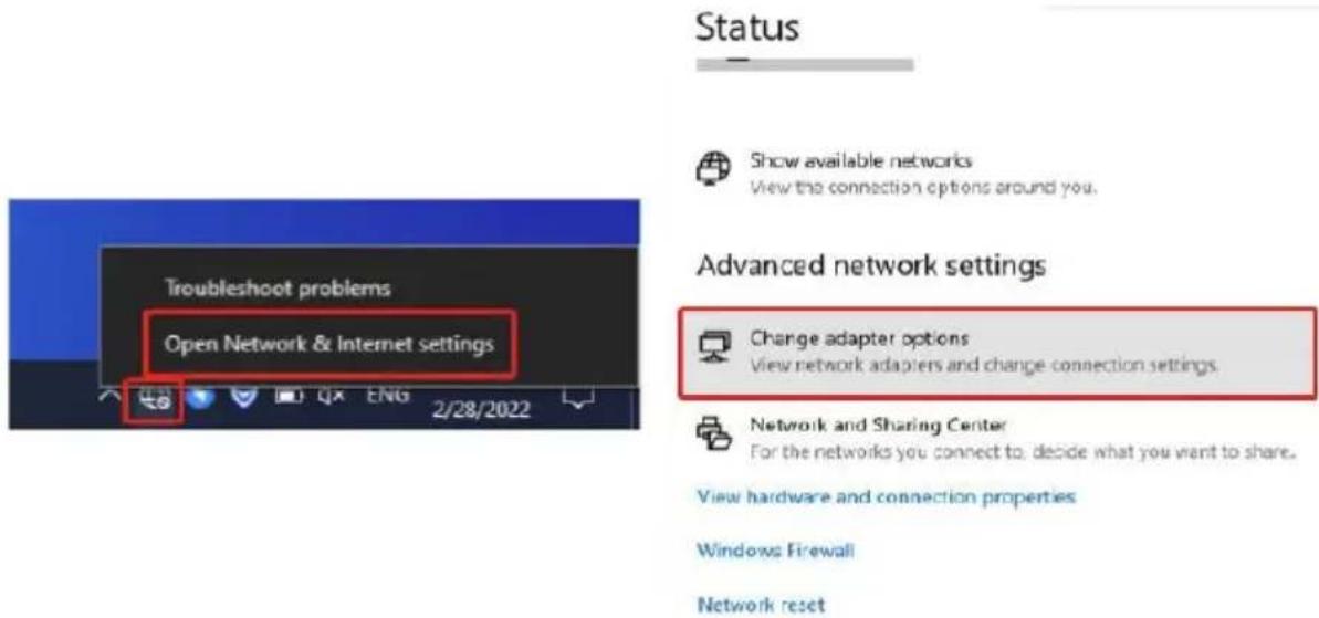 Troubleshoot problems Open Network & Internet settings 2/28/2022 Status Show available networks View the connection options around you. Advanced network settings Change adapter options View network adapters and change connection settings. Network and Sharing Center For the networks you connect to, decide what you want to share. View hardware and connection properties Windows Firewall Network reset