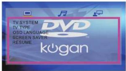TV SYSTEM TV TYPE OSD LANGUAGE SCREEN SAVER RESUME DVD kogan