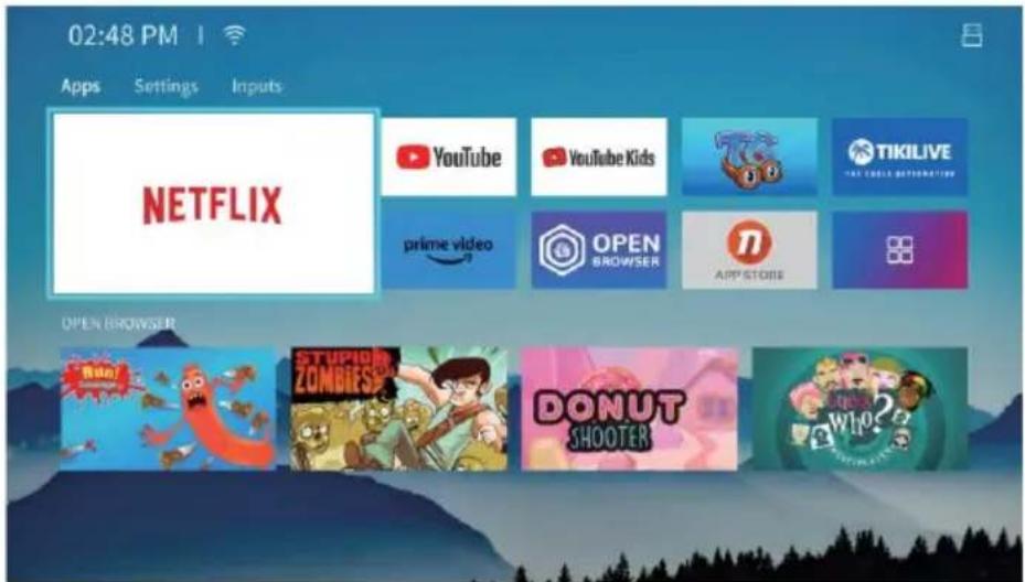 02:48 PM Apps Settings Inputs NETFLIX YouTube YouTube Kids prime video OPEN BROWSER OPEN BROWSER STUPPIER ZOMBIESE DONUT SHOOTER TIGL TIKILIVE TIA CREAM SOFTWARE App STORE