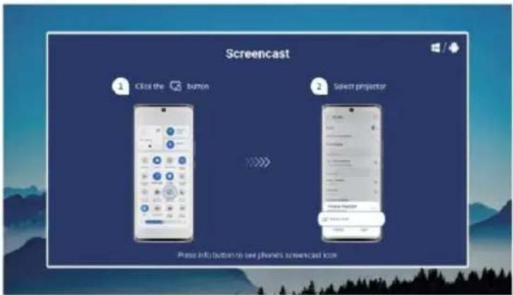 Screencast ① Close the button ② Select projector Press info button to see phones screencast key