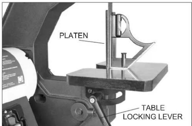 PLATEN TABLE LOCKING LEVER