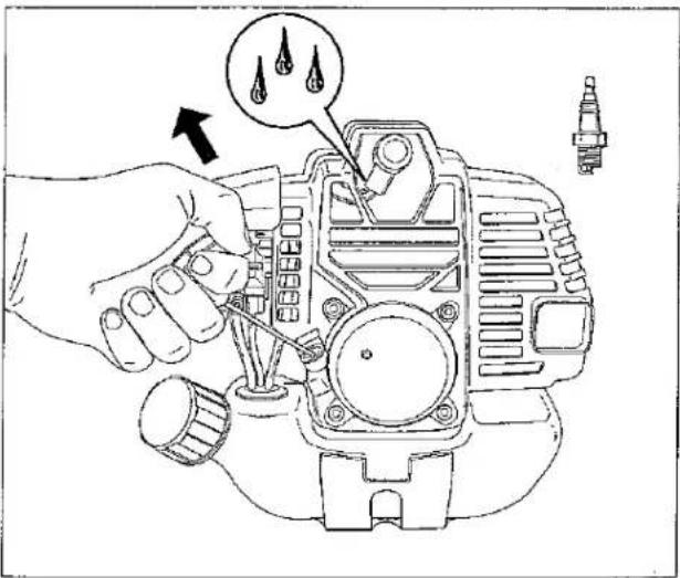 Technical diagram showing a hand using a power plug to adjust components with water droplets and spark plug, labeled in Chinese.