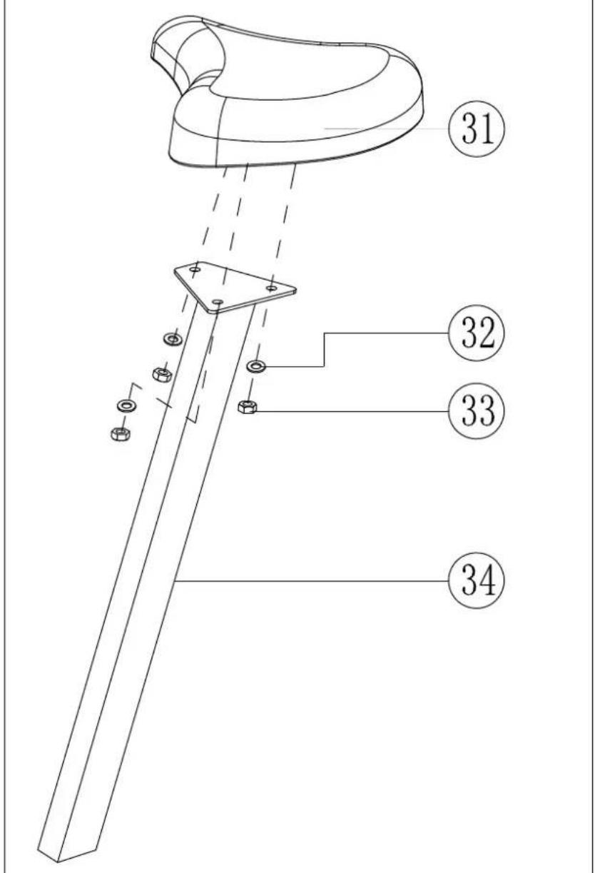 Technical diagram of a mechanical device with numbered parts labeled 31 to 34
