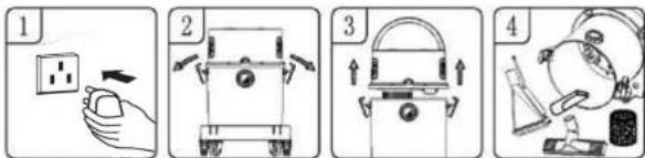 Four-step diagram illustrating a hand holding an electrical socket, moving a device, adjusting its components, and finally adding a lamp to the camera.