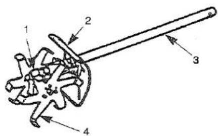 Technical diagram of a mechanical device with numbered components labeled 1 to 4
