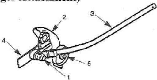 Technical diagram of a mechanical tool with numbered parts labeled 1 to 5