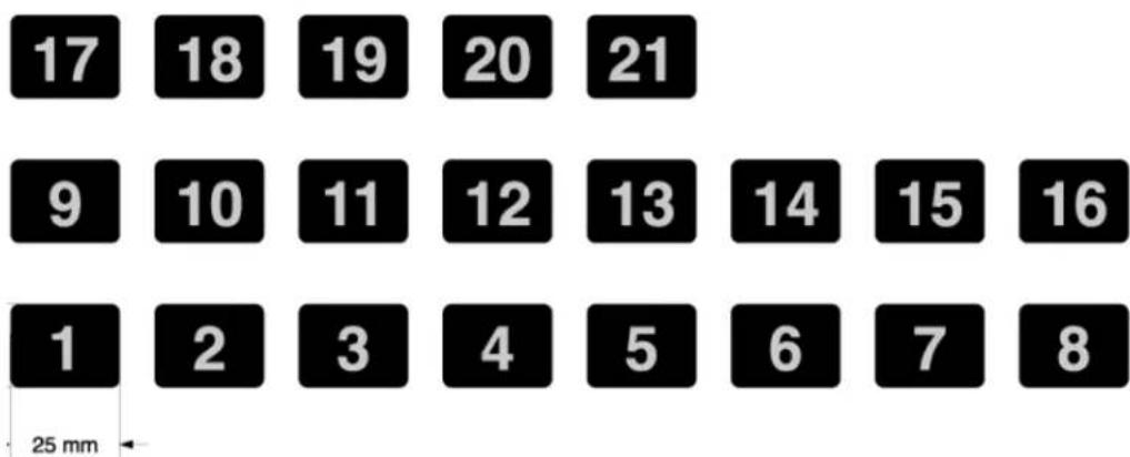 17 18 19 20 21 9 10 11 12 13 14 15 16 1 2 3 4 5 6 7 8 25 mm
