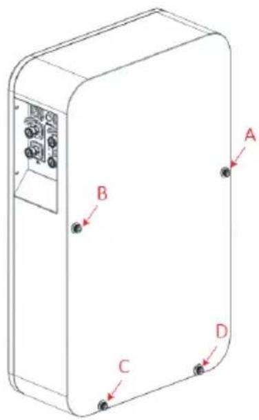 Technical diagram of a device casing with labeled points A, B, C, and D indicating specific components or positions.