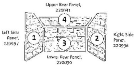 Upper Rear Panel, 220031 Left Side Pane: 220997 1 4 3 2 Right Side Pane: 220996 Lower Rear Panel: 220030