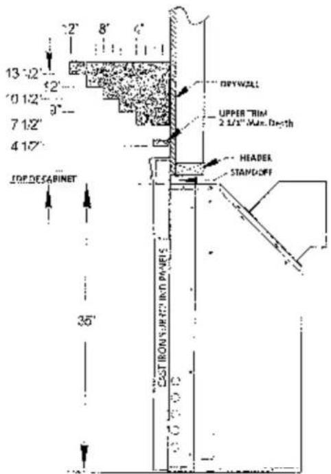 13 1/2' 10 1/2' 7 1/2' 4 1/2' IDE DESABINET 35' 8' 6' DRYWALL UPPER "RIM" 2 1/2" Max. Depth HEADER STANDOFF COST IRON'S SHEET IN D PARES