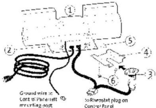 Ground wire to Cort of Parac-left reverting post to Rheostat plug on Central Panel