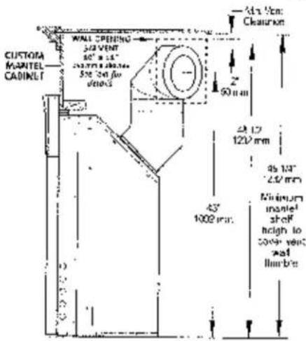 CUSTOMA MANTEL CADINLET WALL OPENING 3/2 VENT 50" x 15" 24.75" x 60mm 5% 50% for deviois 43' 1000 mm 45' 100" 25' 10" 25' 10" Minimum mantel shelf height to 50-9" vent wall llimbr'e