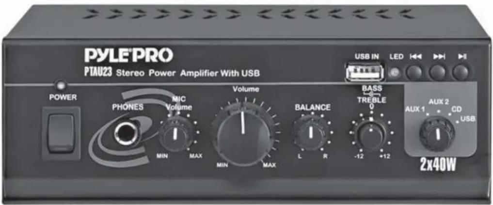 Pyle Pro PTAU23 - 2x40W Max Stereo Power Amplifier with USB input and MIC PAGER - 1