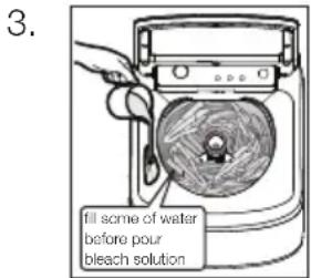 3. fill some of water before pour bleach solution