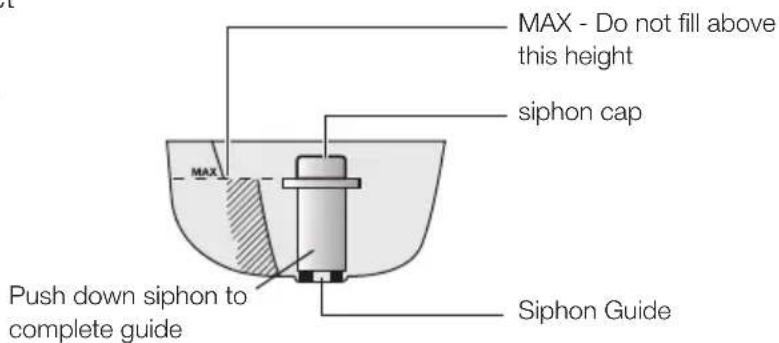 MAX - Do not fill above this height siphon cap MAX Push down siphon to complete guide Siphon Guide