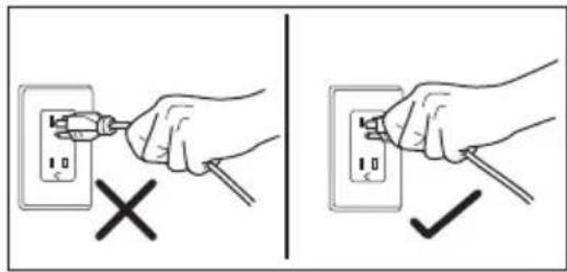 Diagram showing two-step installation of an electrical outlet with a tool, marked with X and ✓ symbols indicating disassembly or status.