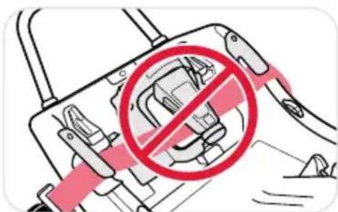 Safety warning symbol with crossed-out device and red prohibition sign, indicating no liability or blocked use