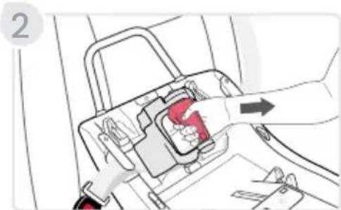 Diagram showing car seatbelt switch mechanism with labeled parts and directional arrows indicating movement