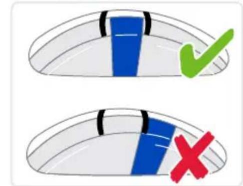 Diagram showing two labeled objects with blue and red sections, one marked with a green checkmark and the other with a red X.