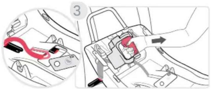 Diagram showing car seatbelt switch mechanism with red belt and directional arrow indicating movement