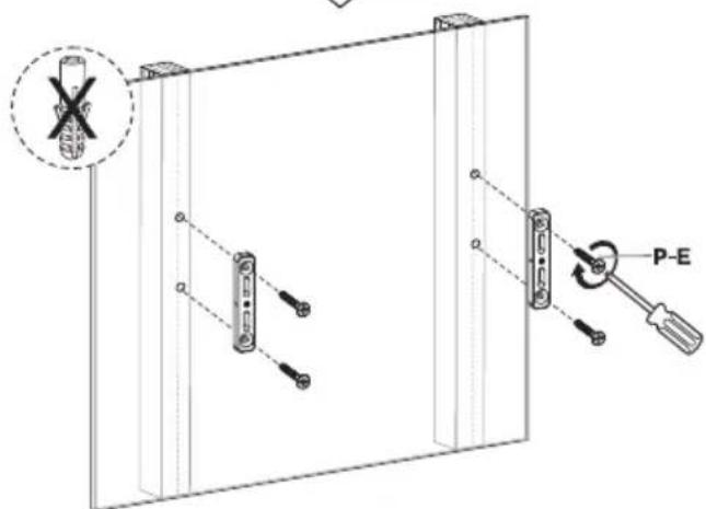 Technical diagram showing a switch mechanism with labeled components including a crosshair symbol and P-E tool
