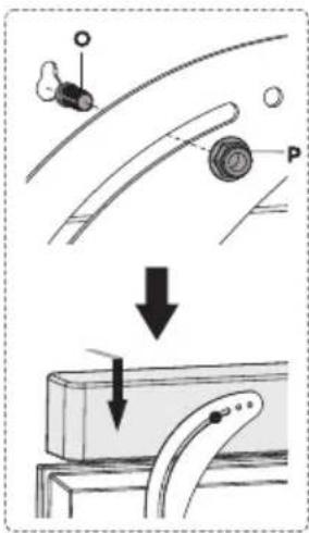 Diagram illustrating a mechanical or fluid system with labeled components O and P, showing a downward flow from a component to a final structure.