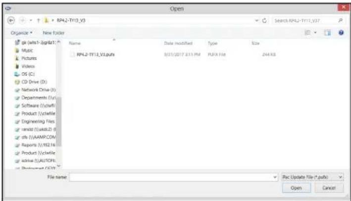Open File name: PPL2-TY13_V9 Search PPL2-TY13_V37 Organize * New Folder Name Value State modified Type size PPL2-TY13_V2.puts 8/21/2017.2.11 PM PUIX File 244 KB File name: Pac Upgrade File (*.pub) Open Cancel