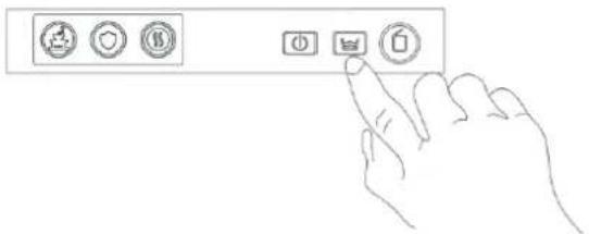Hand interacting with a control panel displaying icons for file, folder, and edit functions
