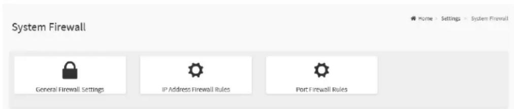 System Firewall General Firewall Settings IP Address Firewall Rules Port Firewall Rules