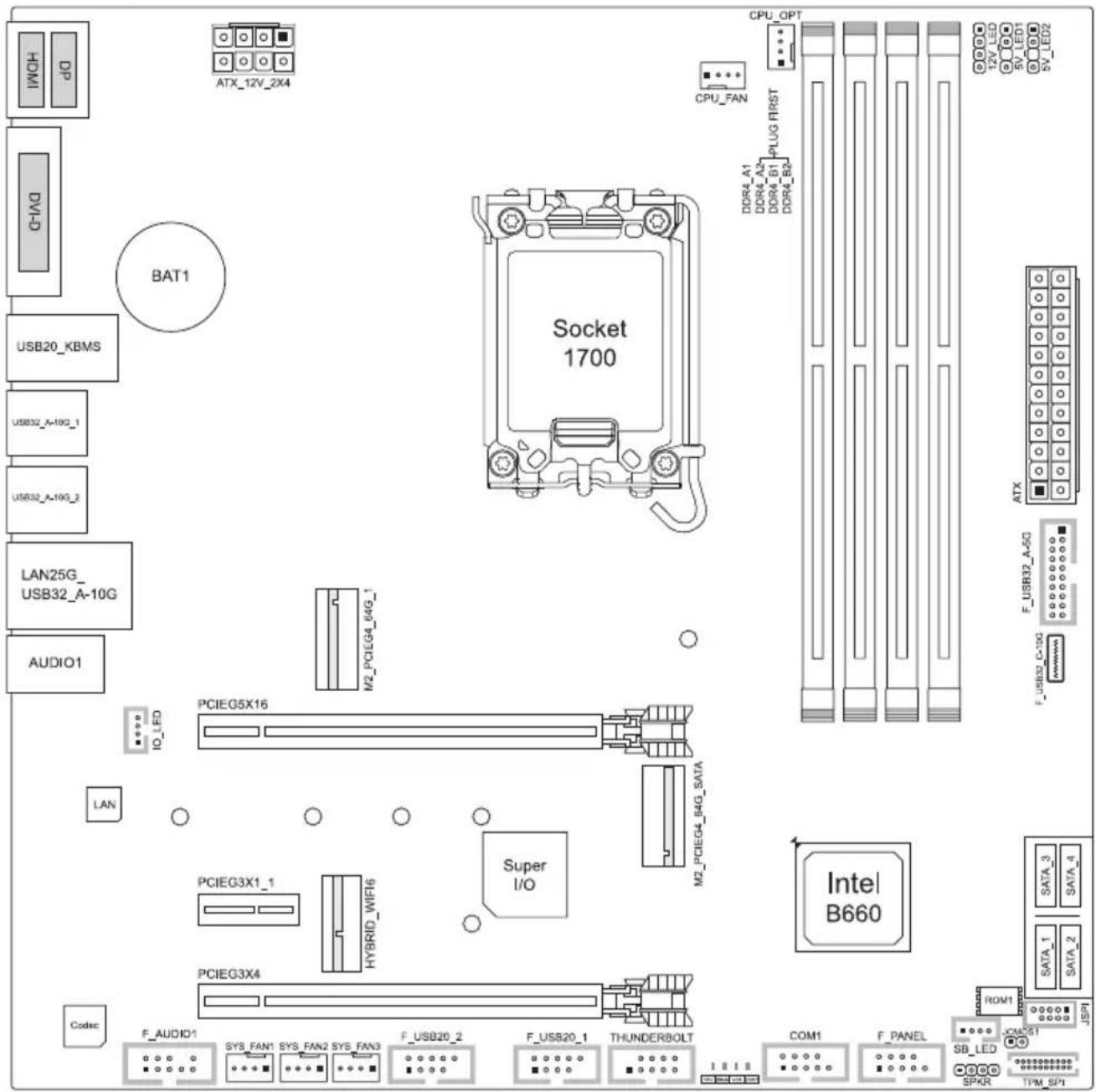 BIOSTAR B660M-SILVER - Motherboard Layout - 1