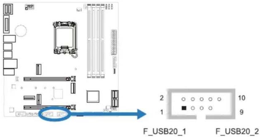 BIOSTAR B660M-SILVER - F\_USB20\_1/ F\_USB20\_2: штыревой соединитель для портов USB 2.0 на передней панели - 1