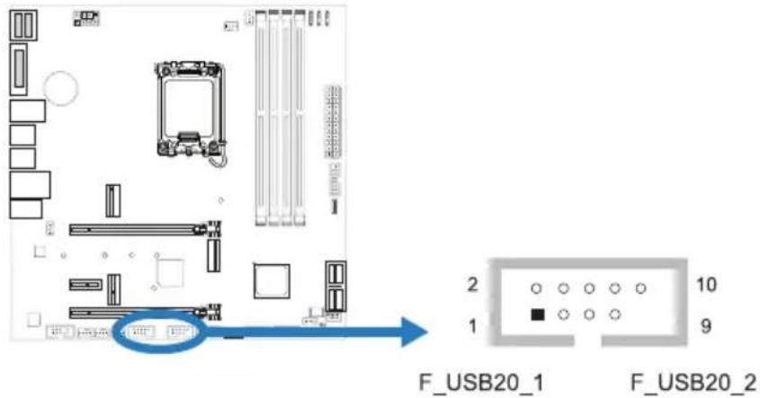 BIOSTAR B660M-SILVER - F\_USB20\_1/ F\_USB20\_2: 전면 패널 USB 2.0 포트용 헤더 - 1