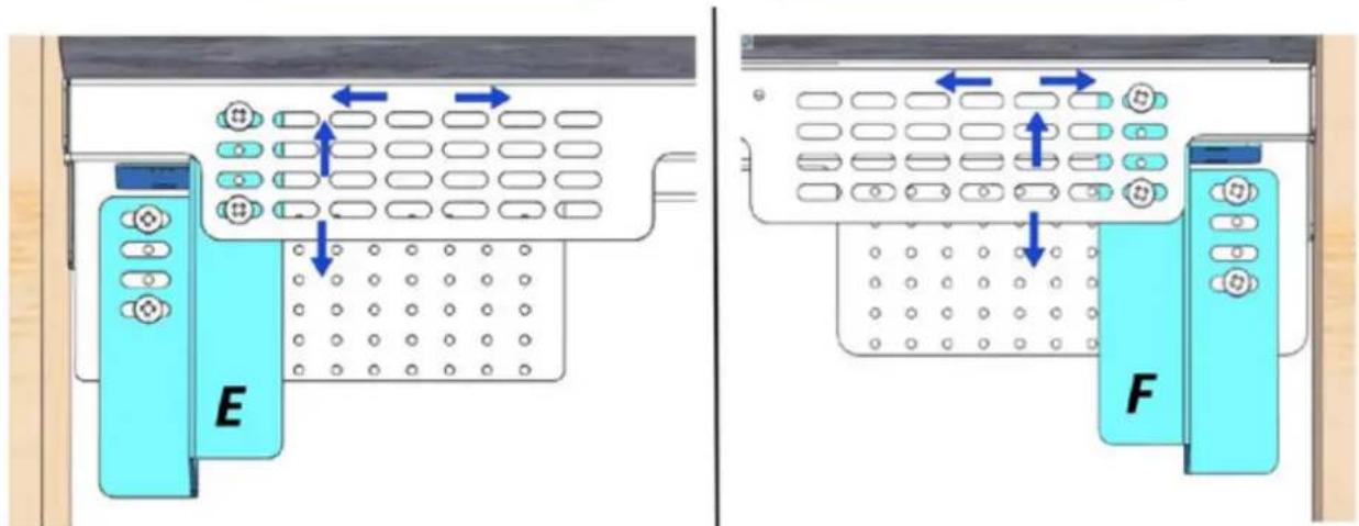 Diagram showing two views of a remote control panel with labeled buttons and directional arrows indicating movement or positioning.