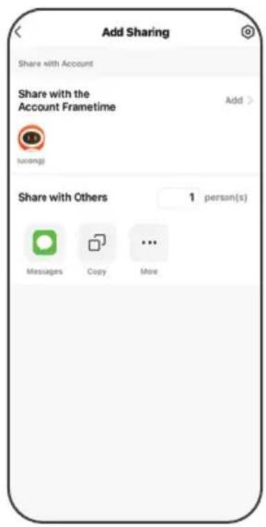 Add Sharing Share with Account Share with the Account Frametime luongi Share with Others 1 person(s) Messages Copy More