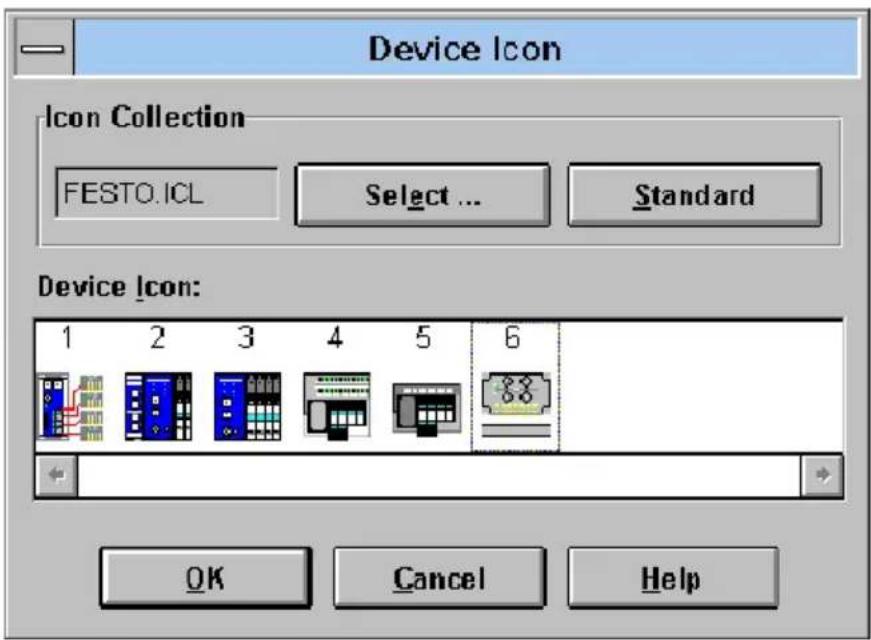 Device Icon Icon Collection FESTO.ICL Select ... Standard Device Icon: 1 2 3 4 5 6 OK Cancel Help