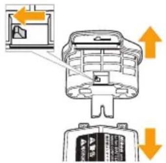 Diagram showing battery internal structure with labeled components and directional arrows indicating movement or flow
