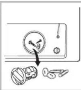Diagram showing a device control panel with a dial indicator and a separate close-up of a mechanical component.