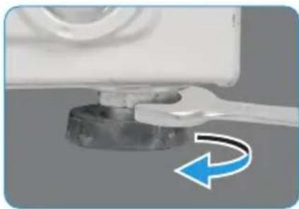 Close-up of a white mechanical component with a blue circular arrow indicating rotation (no text or symbols)