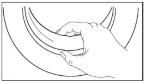 Line drawing of a hand gripping a curved object (no text or symbols)