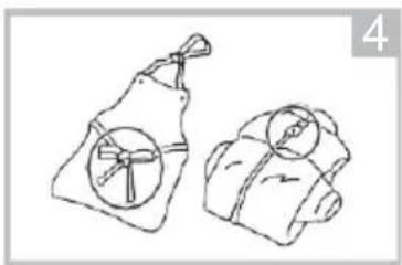 Two handbags with circular designs, one open and one closed, shown in line drawing style (no text or symbols)
