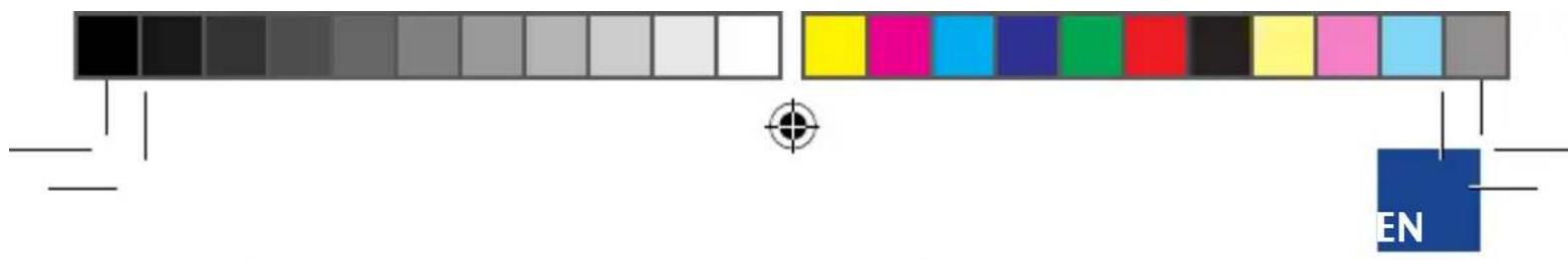 Color calibration bar with grayscale scale and color swatches, plus a blue 'EN' label below it