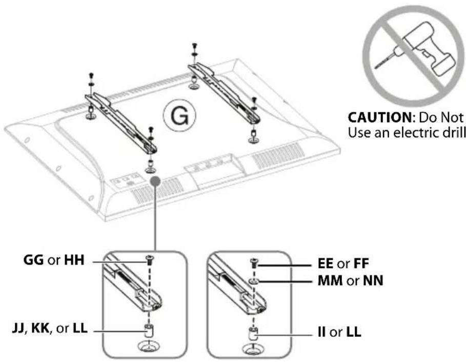 CAUTION: Do Not Use an electric drill GG or HH JJ, KK, or LL EE or FF MM or NN II or LL