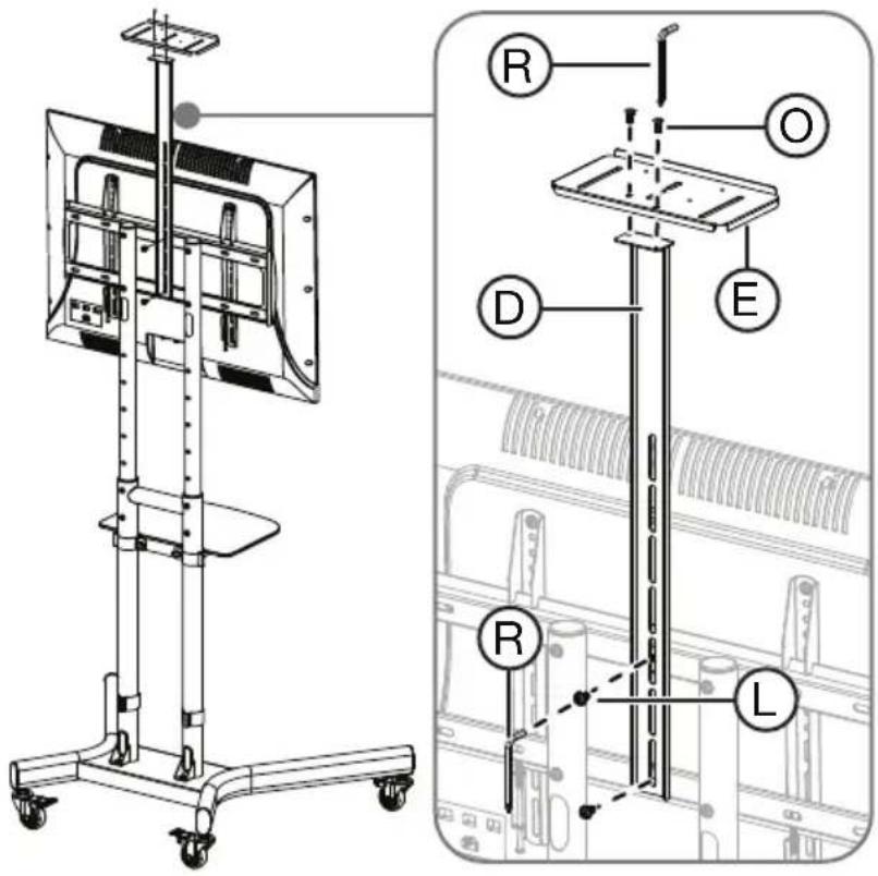 Technical diagram of a medical device with labeled components including R, O, D, E, and L.