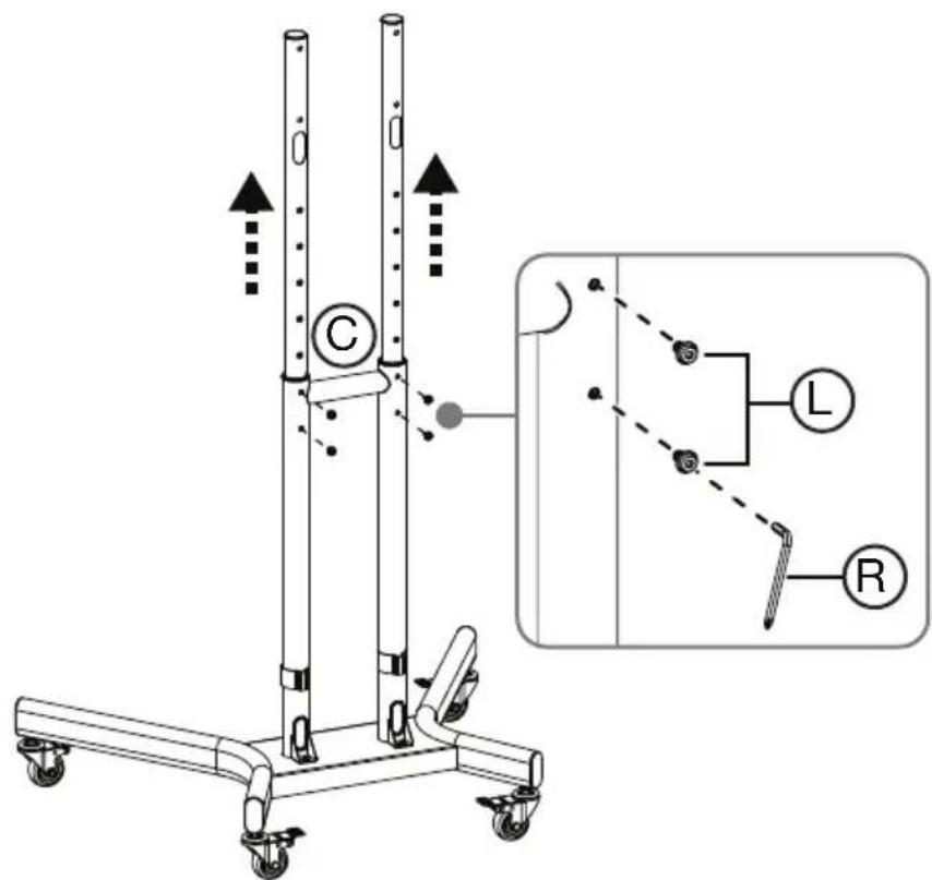 Technical diagram of a mobile phone tower with labeled components and directional arrows indicating motion or movement.