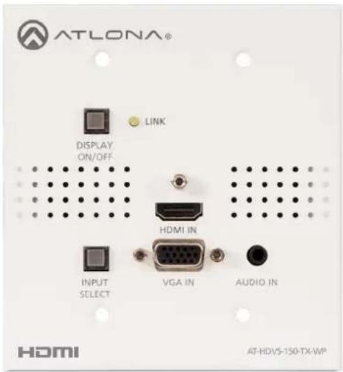ATLONA® DISPLAY ON/OFF LINK HDMI IN INPUT SELECT VGA IN AUDIO IN HDMI AT-HDVS-150-TX-WP