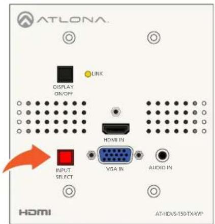 ATLONA DISPLAY ON/OFF LINK HDMI IN INPUT SELECT VGA IN AUDIO IN HDMI AT-IDVS-150-TX-WP