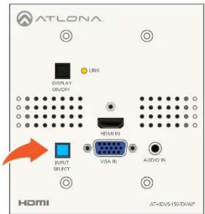 ATLONA DISPLAY ON/OFF LINK HDMI IN INPUT SELECT VGA IN AUDIO IN HOMI AT-HDVS-150-TX-WP