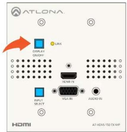 ATLONA DISPLAY ON/OFF LINK HDMI IN INPUT SELECT VGA IN AUDIO IN HDMI AT-HDVS-150-TX-WIP