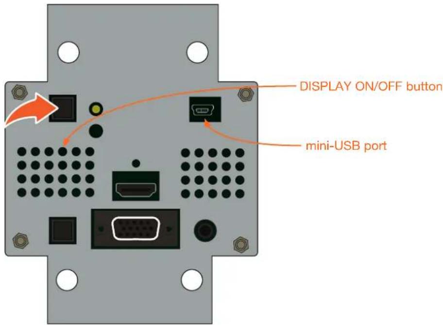 DISPLAY ON/OFF button mini-USB port